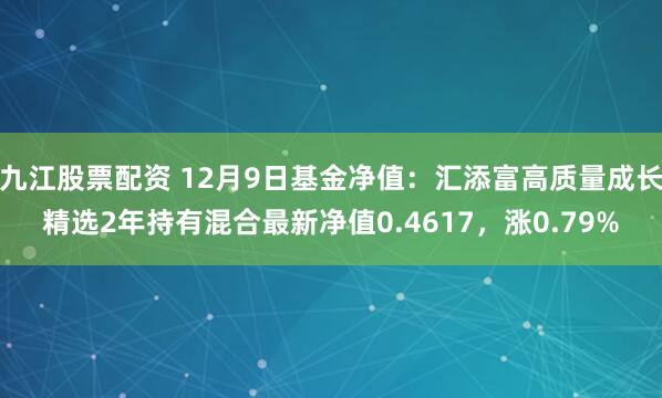 九江股票配资 12月9日基金净值：汇添富高质量成长精选2年持有混合最新净值0.4617，涨0.79%