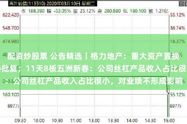 配资炒股票 公告精选丨格力地产：重大资产置换事项获得珠海市国资委批复；11天8板五洲新春：公司丝杠产品收入占比很小，对业绩不形成影响