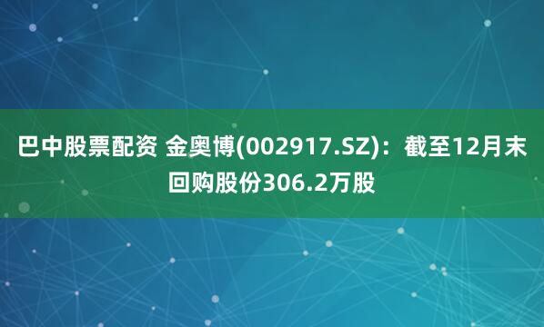 巴中股票配资 金奥博(002917.SZ)：截至12月末回购股份306.2万股